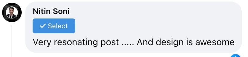 Facebook comment from Nitin Soni: “Very resonating post ..... And design is awesome.”